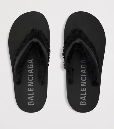 Balenciaga Fringed Strap Logo Embroidered Sandals For Women In Black
