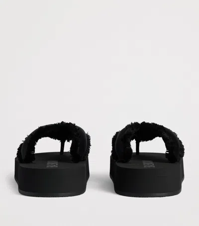 Balenciaga Fringed Strap Logo Embroidered Sandals For Women In Black