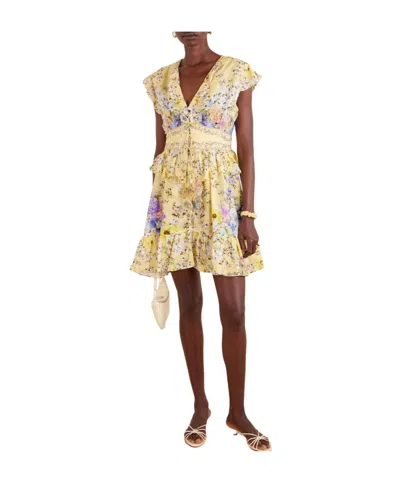 Camilla Floral-print Linen-voile Mini Dress In Yellow