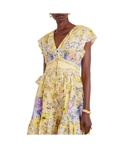 Camilla Floral-print Linen-voile Mini Dress In Yellow