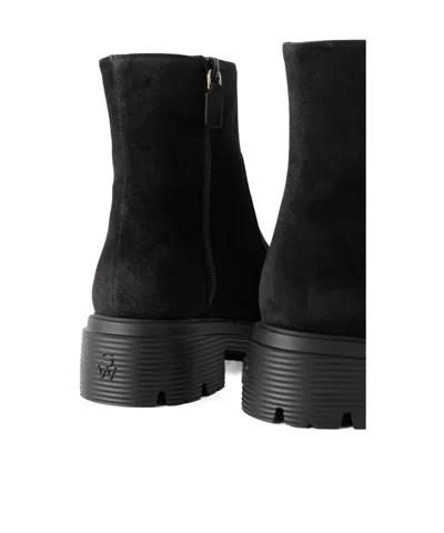 Stuart Weitzman Solid Color Suede Ankle Boots In Black