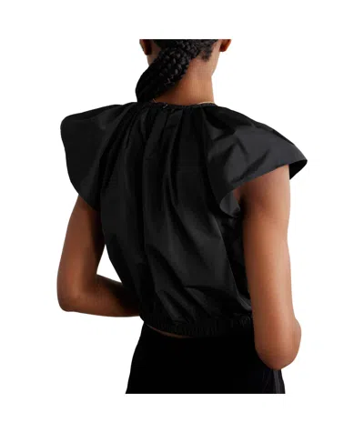 Sea Laurie Solid Flutter Sleeve Top Black In Black