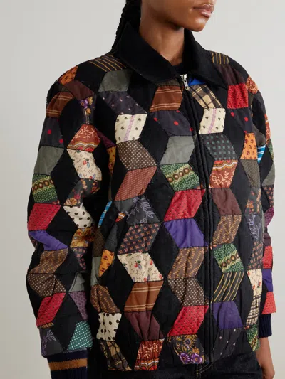 Sea Patchwork Quilted Jacket In Black