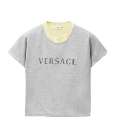 Versace Logo-print Layered-effect T-shirt In Gray