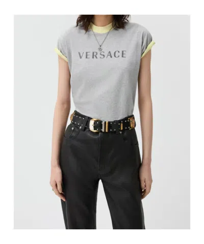 Versace Logo-print Layered-effect T-shirt In Gray