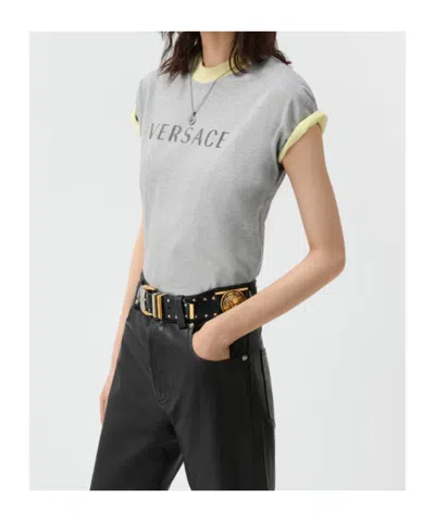 Versace Logo-print Layered-effect T-shirt In Gray