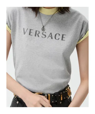 Versace Logo-print Layered-effect T-shirt In Gray