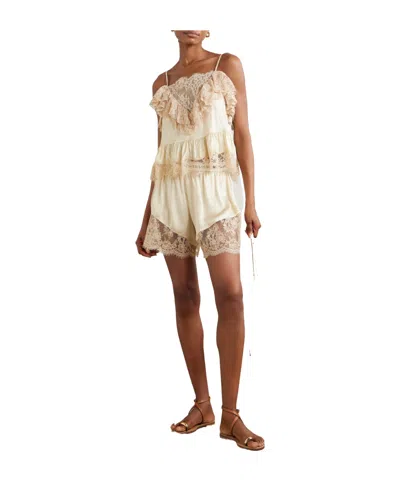 Sea Ethel Lace-trimmed Satin-jacquard Shorts In Neutral