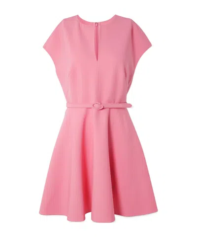 Oscar De La Renta Belted Stretch-wool Crepe Mini Dress In Pink
