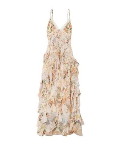 Camilla Lace-trimmed Ruffled Floral-print Silk-chiffon Maxi Dress In Multi