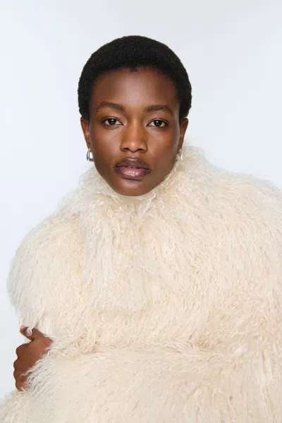 Ducie Faye Shearling Maxi Coat In White