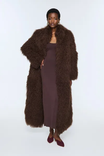 Ducie Faye Shearling Maxi Coat In Brown