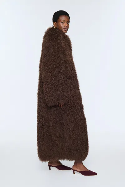 Ducie Faye Shearling Maxi Coat In Brown