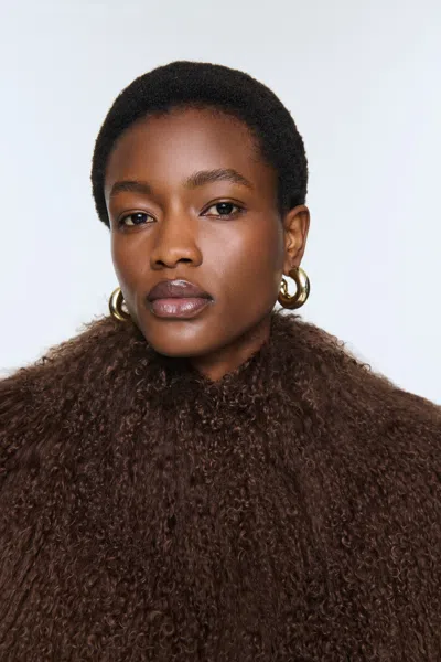 Ducie Faye Shearling Maxi Coat In Brown