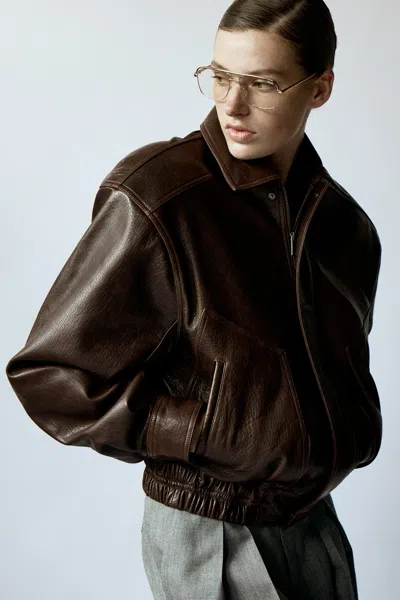 Ducie Pre-order Florence Leather Bomber In Brown