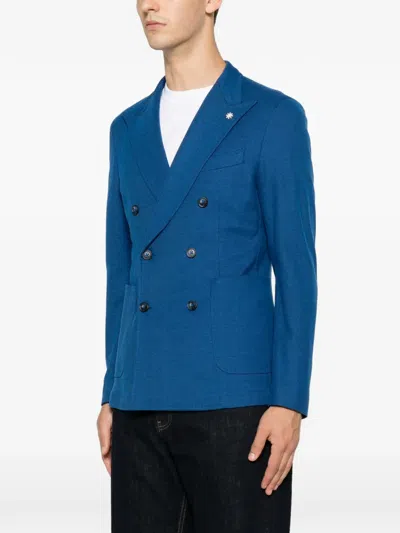 Manuel Ritz Double-breasted Blazer In Blue