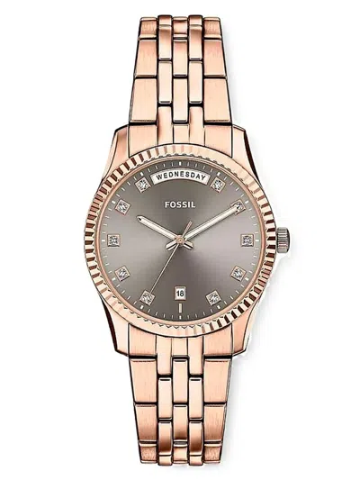 Fossil Scarlette Fluted-bezel 34mm Watch In Gold