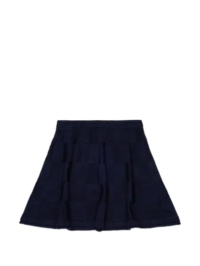 Max & Co 체크 니트 로고 패치 스커트 In Blue