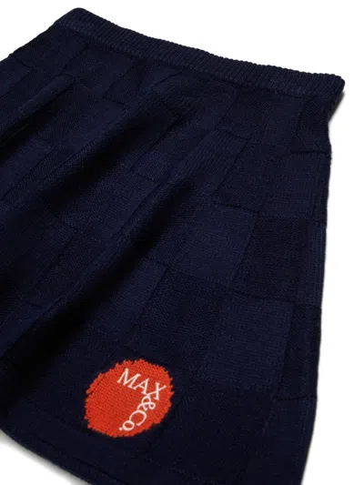 Max & Co 체크 니트 로고 패치 스커트 In Blue