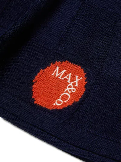 Max & Co 체크 니트 로고 패치 스커트 In Blue