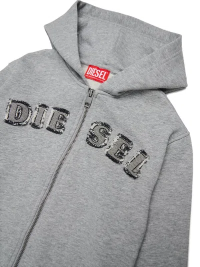 Diesel 로고 패치 후드 집업 In Gray