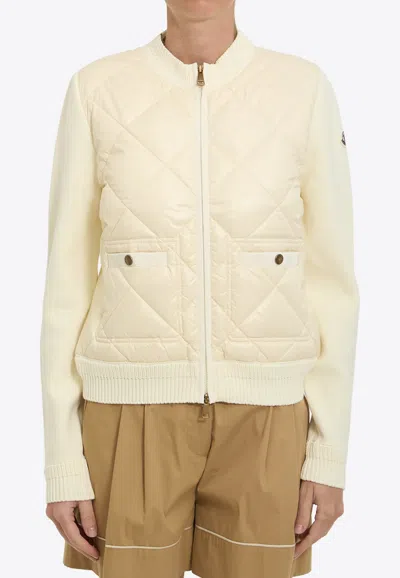 Moncler Womens Miscellaneous Hybrid Logo-badge Nylon And Cotton-knit Cardigan Xl In Neutral