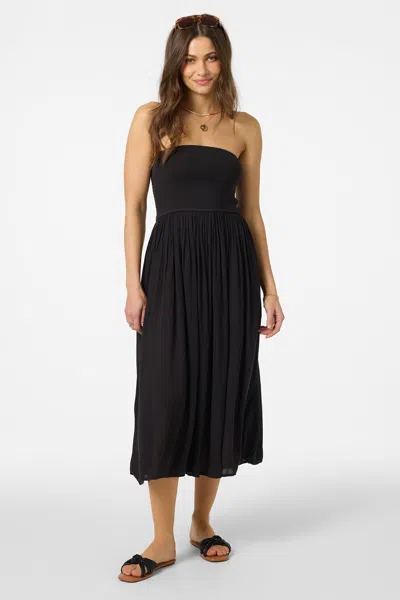 O'neill Piper Smocked Strapless Midi Dress In Black