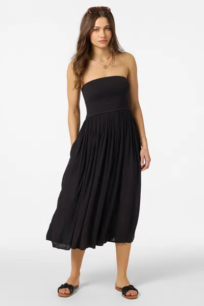 O'neill Piper Smocked Strapless Midi Dress In Black