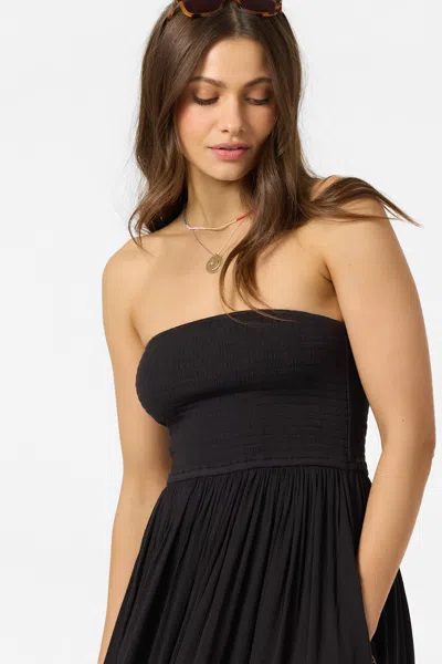 O'neill Piper Smocked Strapless Midi Dress In Black