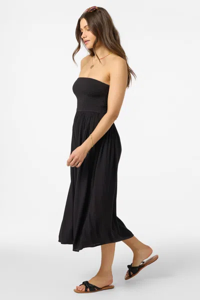 O'neill Piper Smocked Strapless Midi Dress In Black
