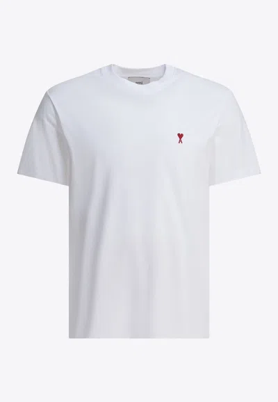 Ami Alexandre Mattiussi Mens Ami Paris De Coeur Embroidered Branding Regular-fit Stretch-organic Cotton T-shirt In White