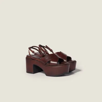 Miu Miu Leather Platform Sandals With 3.5 Cm Plateau And 7.5 Cm Heel In Brown