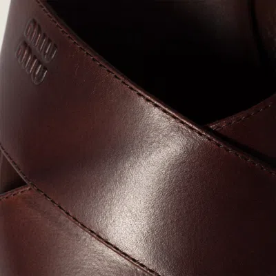 Miu Miu Leather Platform Sandals With 3.5 Cm Plateau And 7.5 Cm Heel In Brown