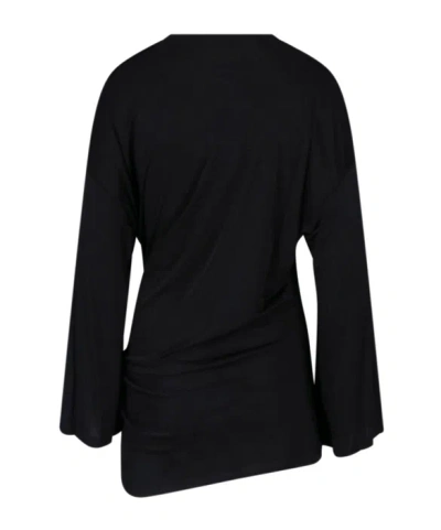 Attico Mini Dress With Distinctive Curling Detail And Logo In Black