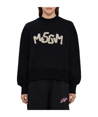 Msgm Logo Embellished Sweatshirt In Black