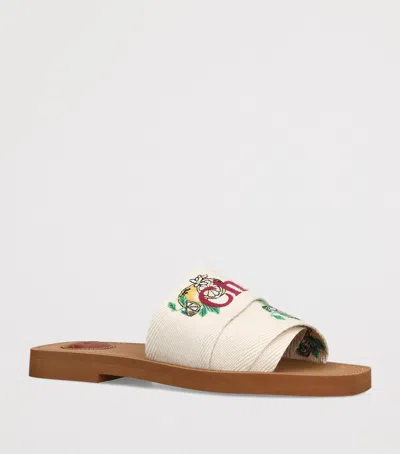 Chloé Mini Ribbons Embroidered Citrus Motif Sandals In Gray