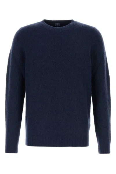 Fedeli Navy Blue Stretch Wool Blend Sweater In Navy Blue
