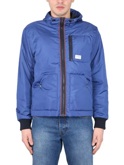 Fay Blue Bomber Jacket With Zipper Closure In Blue