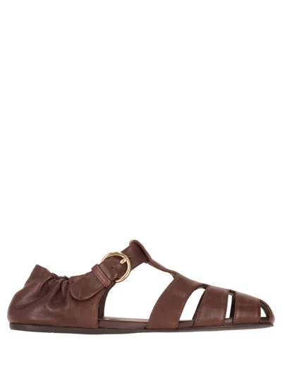 Miu Miu Refined Fisherman Sandals With Ruching And Adjustable Strap In Brown