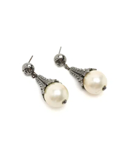 Chanel Coco Mark Pear Dangling Earrings In White