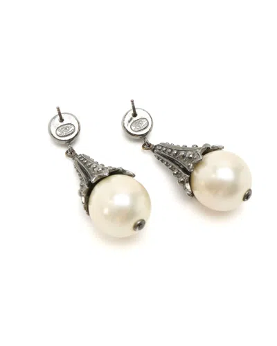 Chanel Coco Mark Pear Dangling Earrings In White