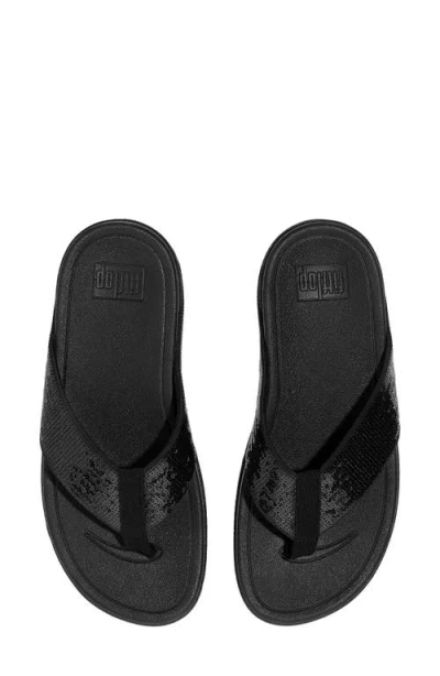 Fitflop Surfa Sequin Toe-post Sandals In Black