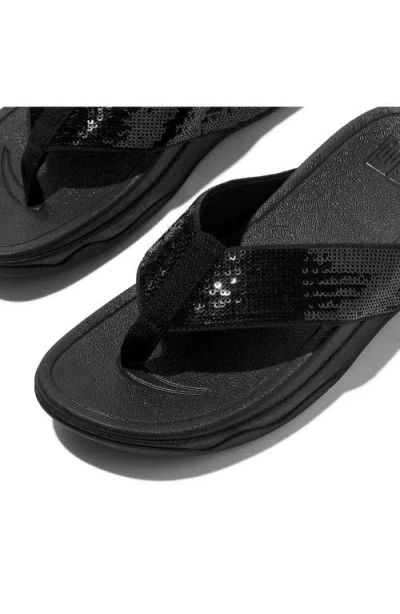 Fitflop Surfa Sequin Toe-post Sandals In Black