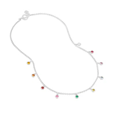Dower & Hall Mixed Gemstone Array Chain Necklace In Silver