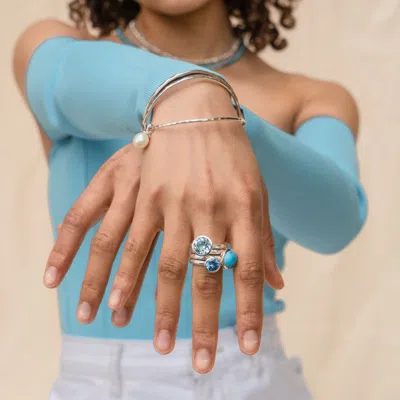 Dower & Hall 'paradise' Nomad Ring Stack In Blue