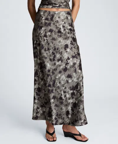 Kenneth Cole Bias Cut Printed Maxi Skirt In Gray