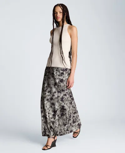 Kenneth Cole Bias Cut Printed Maxi Skirt In Gray