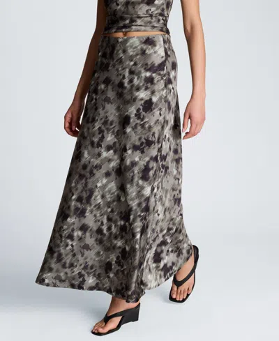 Kenneth Cole Bias Cut Printed Maxi Skirt In Gray