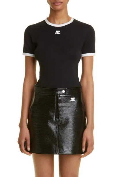 Courrèges Courreges Women Cotton T Shirt With Contrasting Profiles In Black