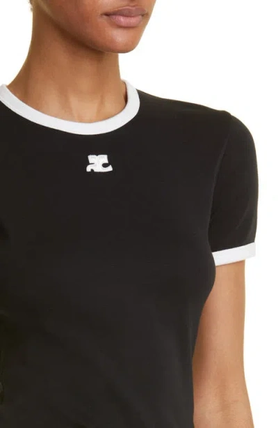 Courrèges Courreges Women Cotton T Shirt With Contrasting Profiles In Black